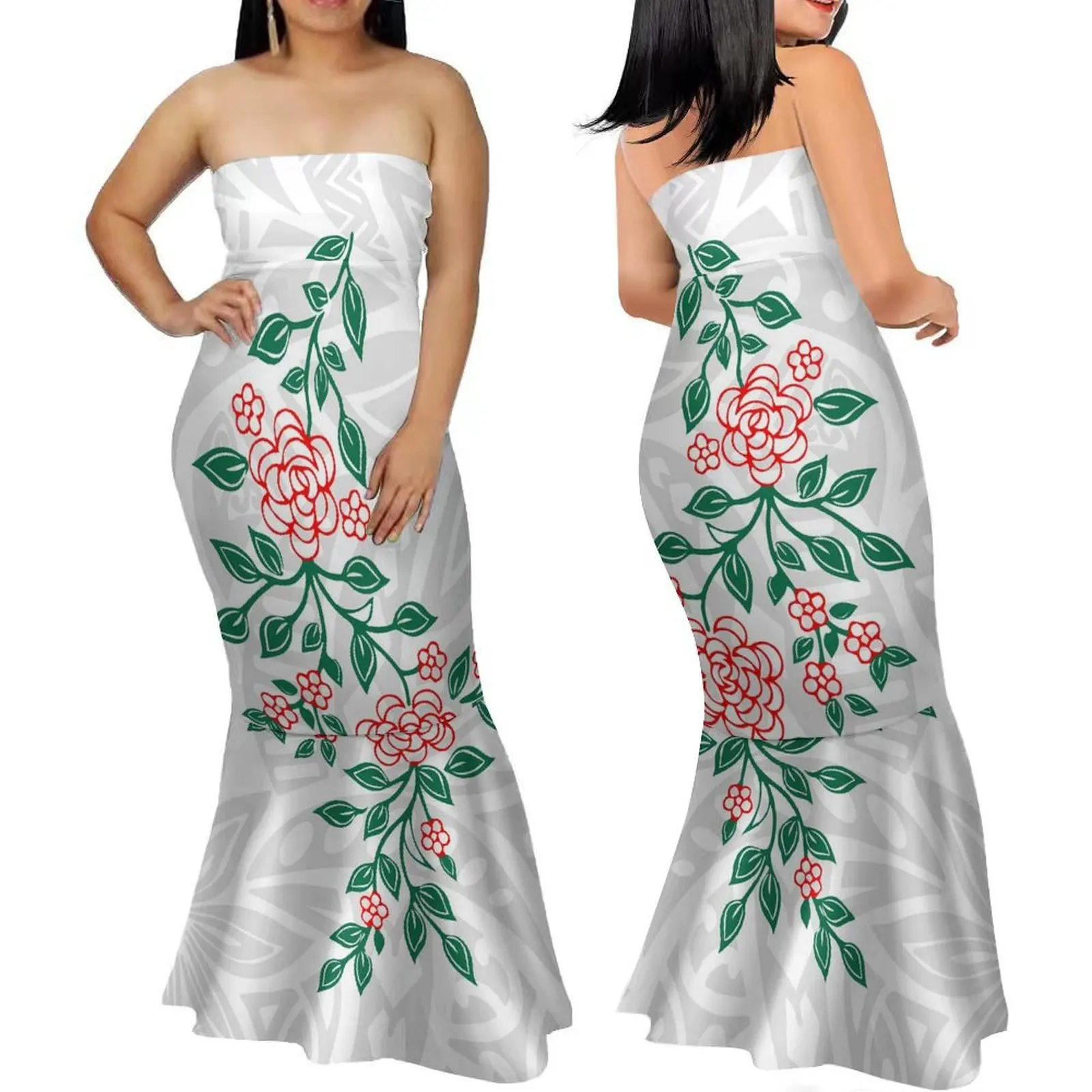 

Summer Fashion Women'S Strapless Dress Polynesian Tribal Design Design Graduation Party Dinner Gown Floor-Length Dress