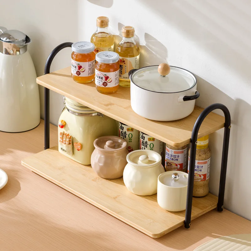 

New model Double-layer kitchen seasoning rack rack household seasoning salt tank multi-functional multi-layer storage rack