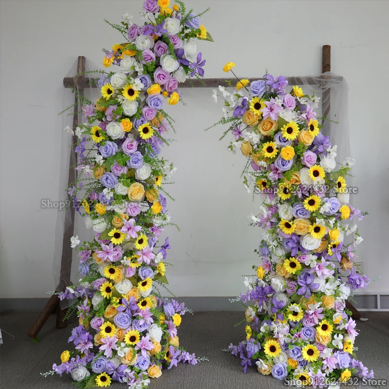 

Purple Yellow Sunflower Wedding Floral Arrangement Backdrop Arch Decor Flower Row Runne Supplies Event Party