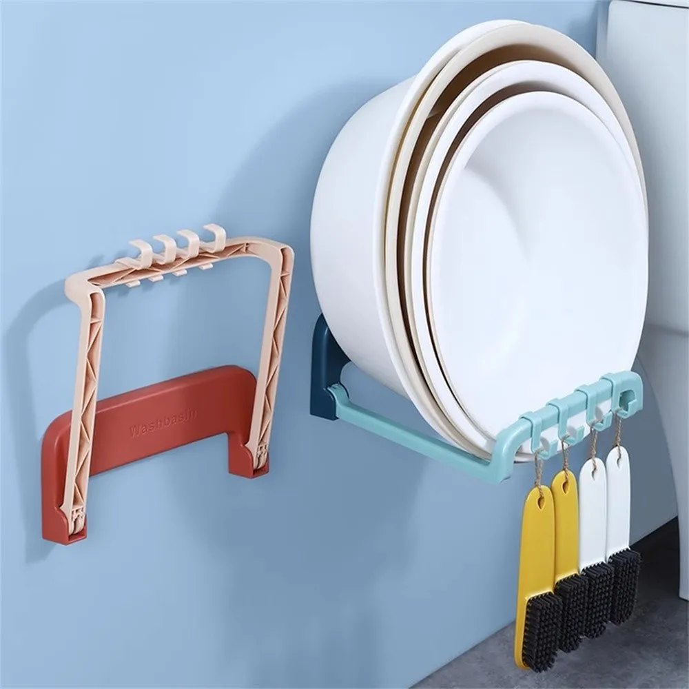 

Portable Home Bathroom Wall-mounted Foldable Washbasin Stand Hook Basin Bracket Rounded Edges Corners Storage Rack