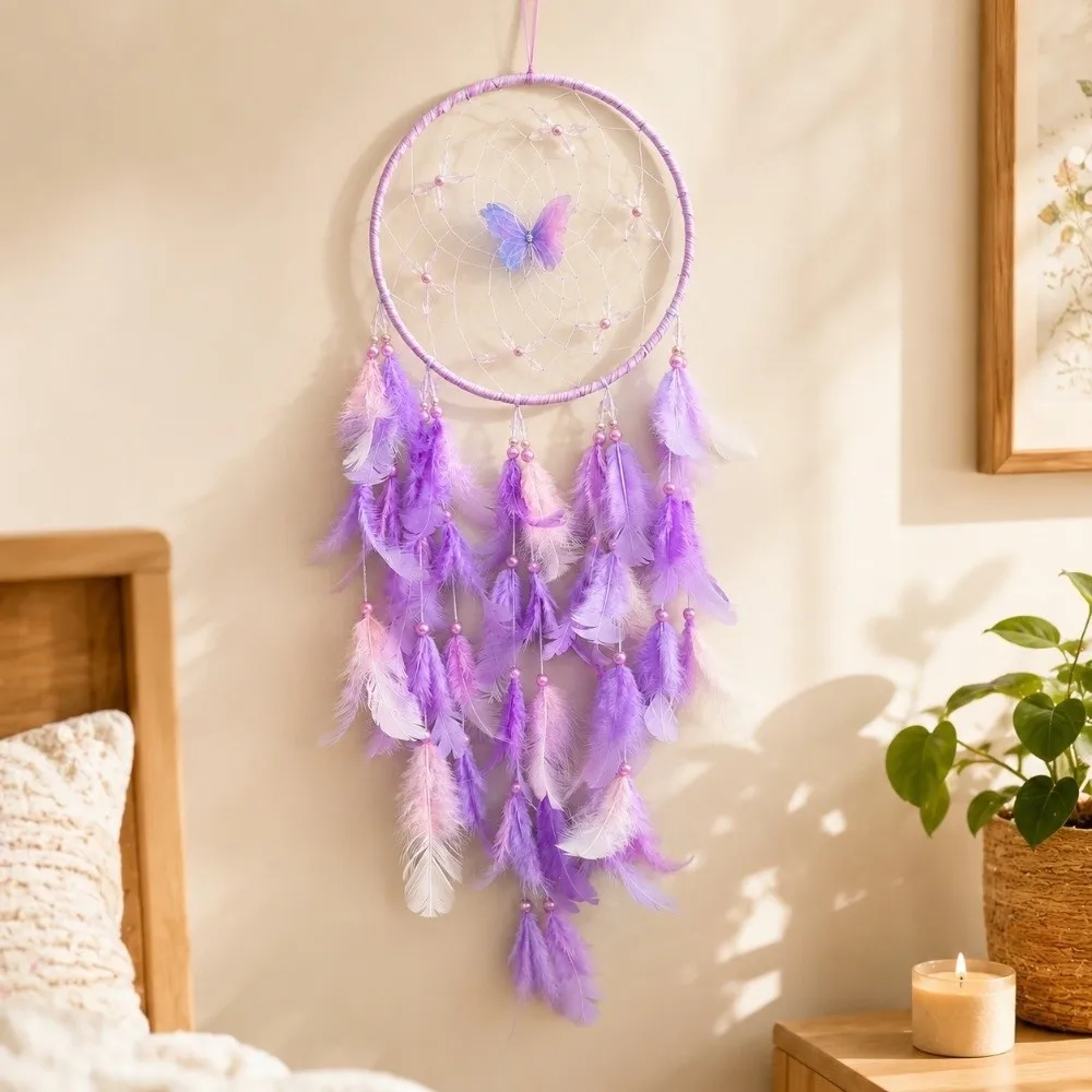 Handmade Butterfly Dream Catcher Wall Hanging Oranments Creative Gifts Butterfly Wind Chime Home Decoration Room Hanging Decor