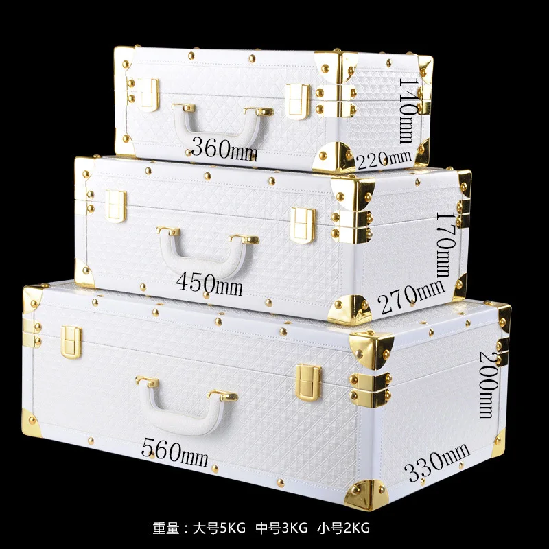 Set of 3 Pink Beige Grey Colors Metal Storage Trunks for Home Decoration and Organizer with Gold Lock Accessories