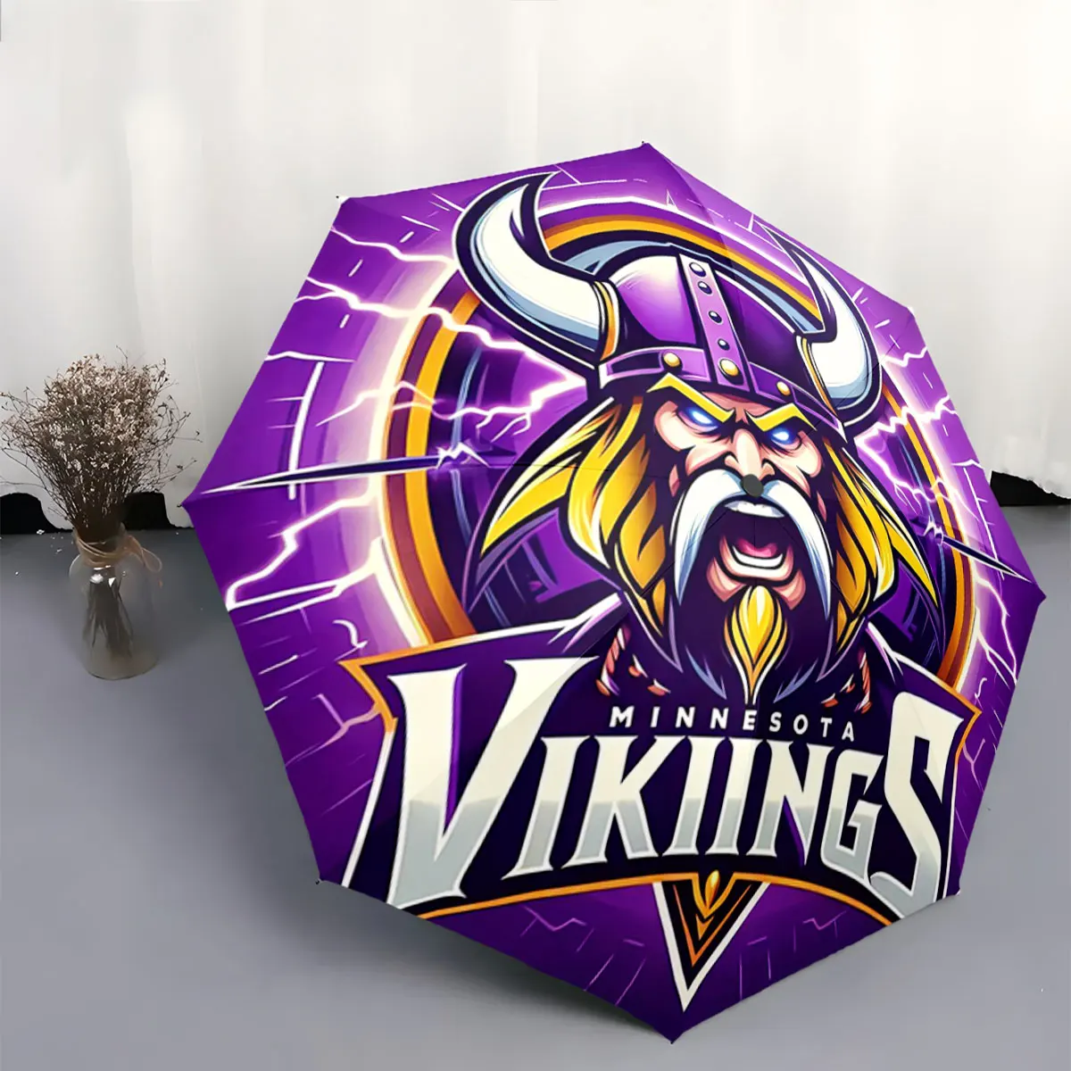 Purple Viking Warrior Helmet with Lightning Graphic Umbrella portable waterproof sun rain umbrella for outdoor travel beach