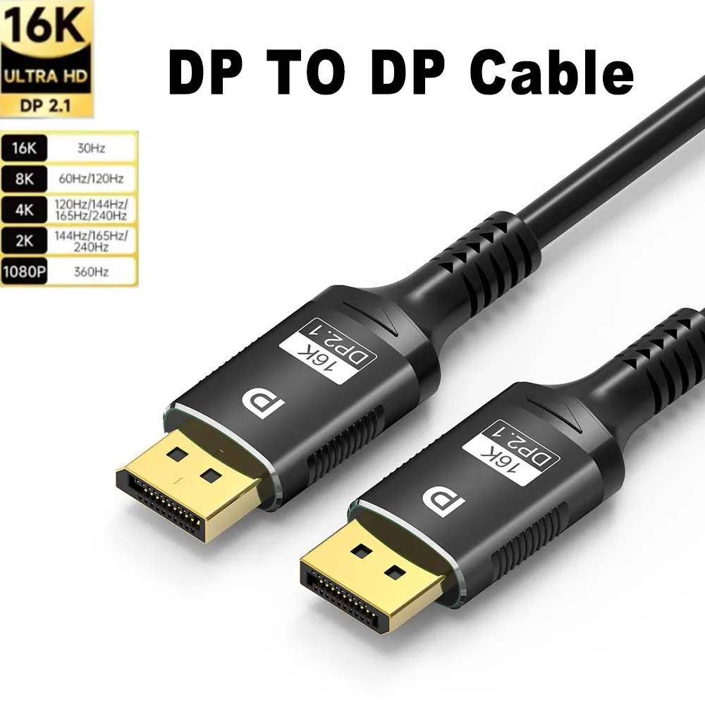 16K DP 2.1 Displayport-Kabel 16K 30Hz 8K 60Hz 4K 120Hz 32Gbps Video-Audiokabel Display Port 1.2 Adapter für Laptop HDTV PC