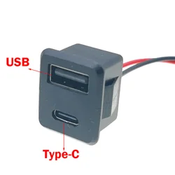 1pc New Large Current Double Layer USB + Type C Female Base Type-c Socket USB lamp Power Charging Socket With Cable Connector