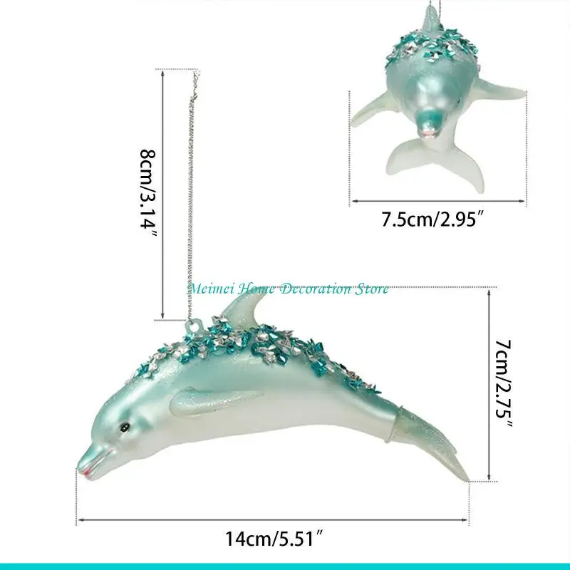 Enfeite árvore H7BF lindo pingente golfinho com joias vidro brilhante