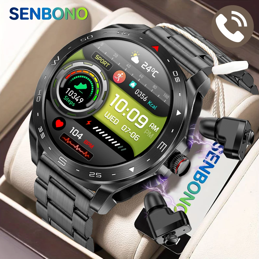

SENBONO T95 New Smartwatch with Earbuds BT Music Player Answer Call TWS Earphone Smart Watch BT Headset 2 in 1 SmartWatch Men