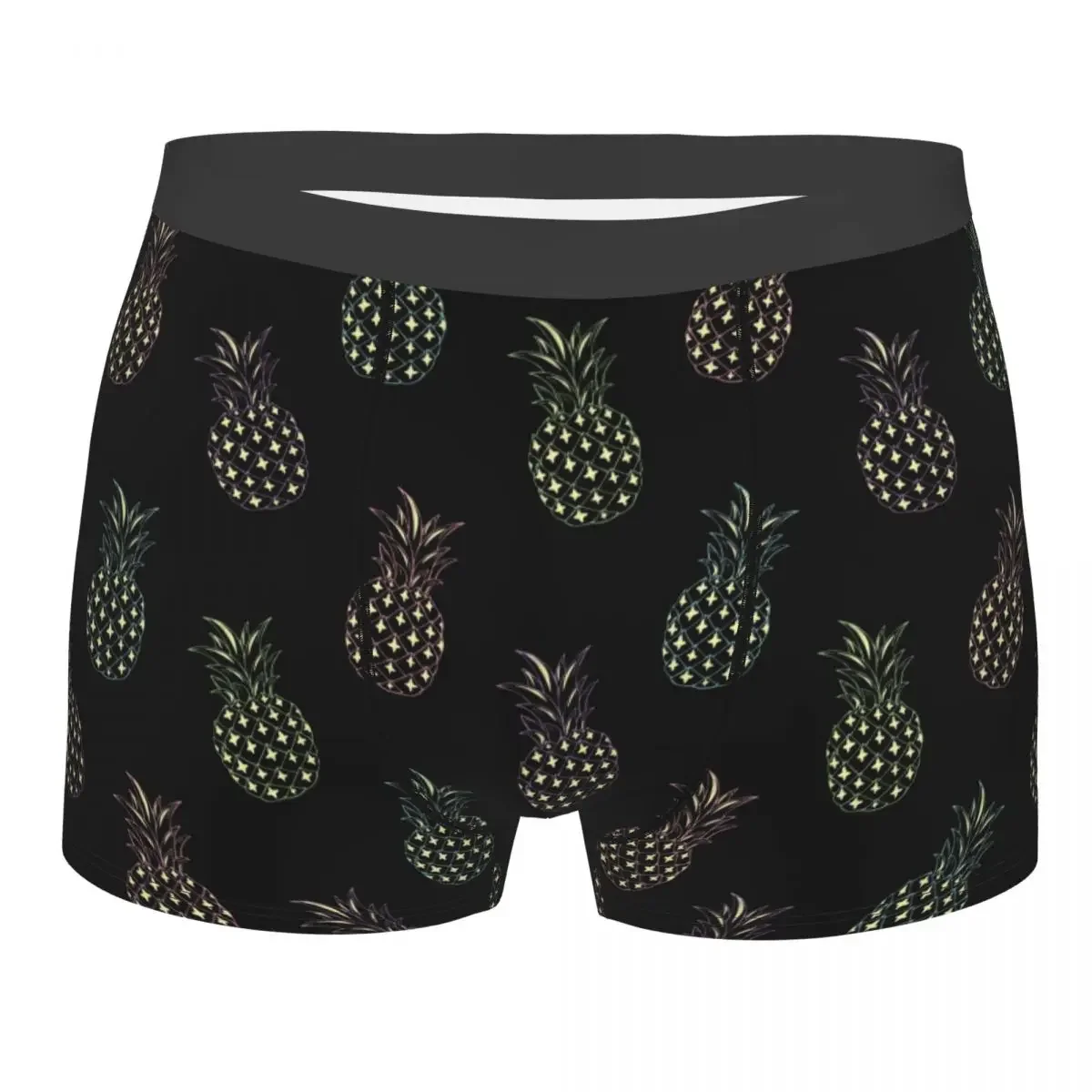 Men Tropic Pineapple Pattern Boxer Shorts Panties Mid Waist Underwear Fruits Homme Sexy Underpants