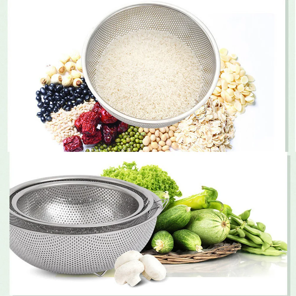 

Premium Stainless Steel Drain Basket 31.5Cm Multi-Purpose Fruit Vegetable Rice Sieve Storage Kitchen Basket Home Use Silver