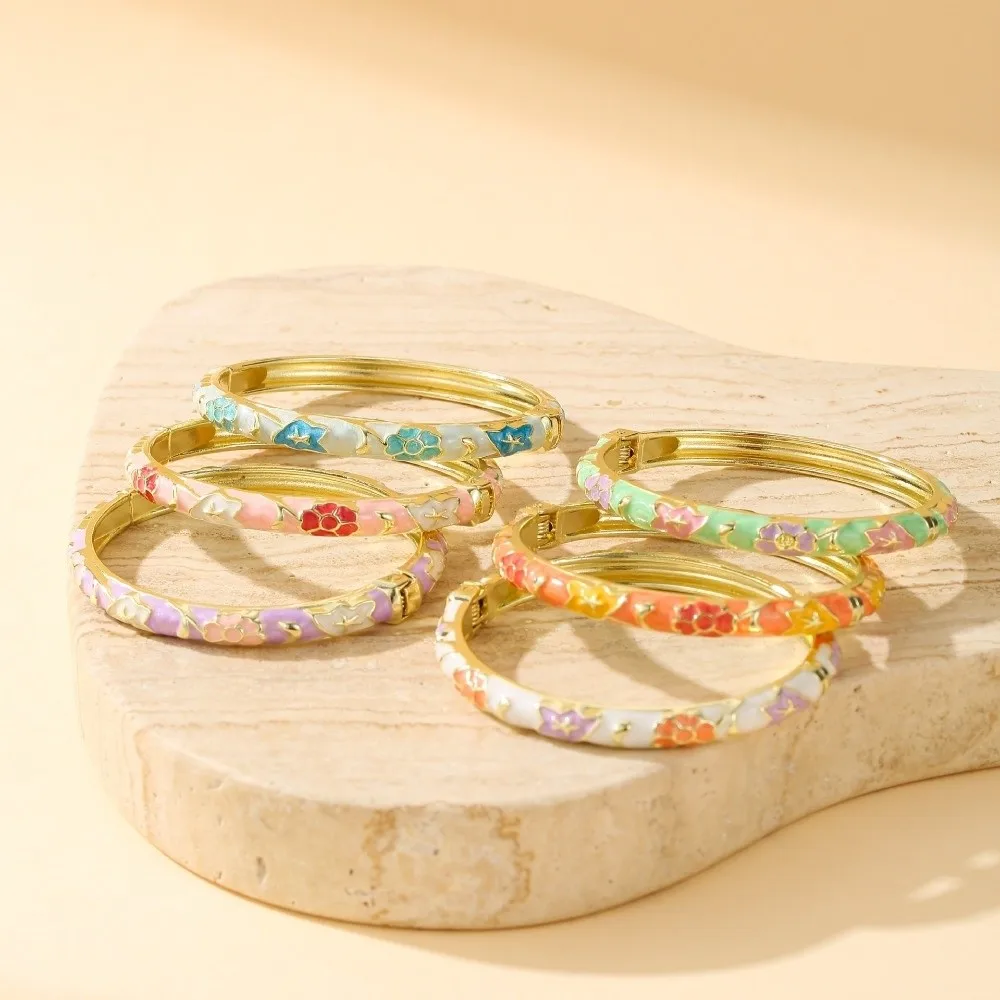 Zinc Alloy Enamel Bracelet Retro Closed End Design Enamel Dropped Glaze Bangle National Style Exquisite Chinese Style Bracelet