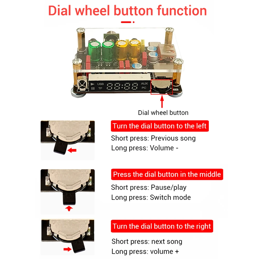 ZK-DAM-K1 DC 5V 3A Preamp DSP Tuner Module Bluetooth USB Flash Drive Sound Card Coaxial TF Decoder Board TYPE-C Interface