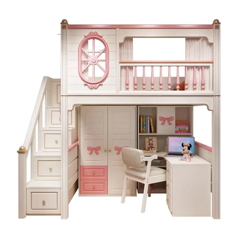 Kindermöbel Nordic Up and Down Bett Mädchen Prinzessin Bett Kinderbett Multifunktionale hohe und niedrige Kombination