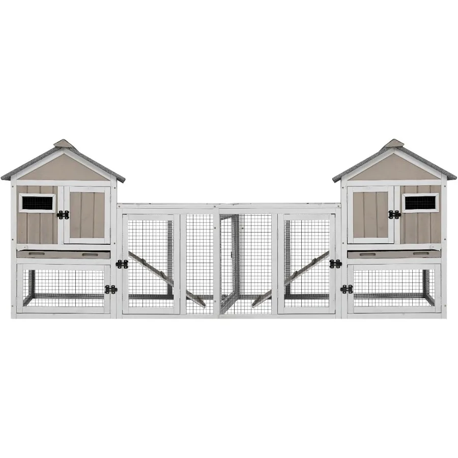 

94''L Rabbit Hutch Outdoor Chicken Coop with Run Wooden Indoor 2 Story Bunny House with Waterproof Roof Pull Out Tray Guinea Pi