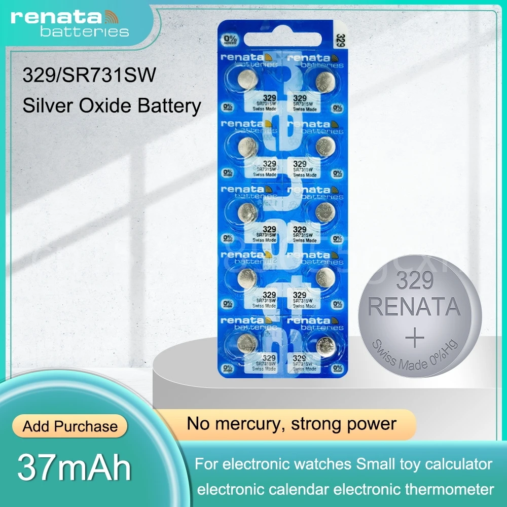 Original Renata 329 SR731SW LR731 D329 V329 1.55V Silver Oxide Watch Battery for Scale Calculator Button Coin Cell Swiss Made