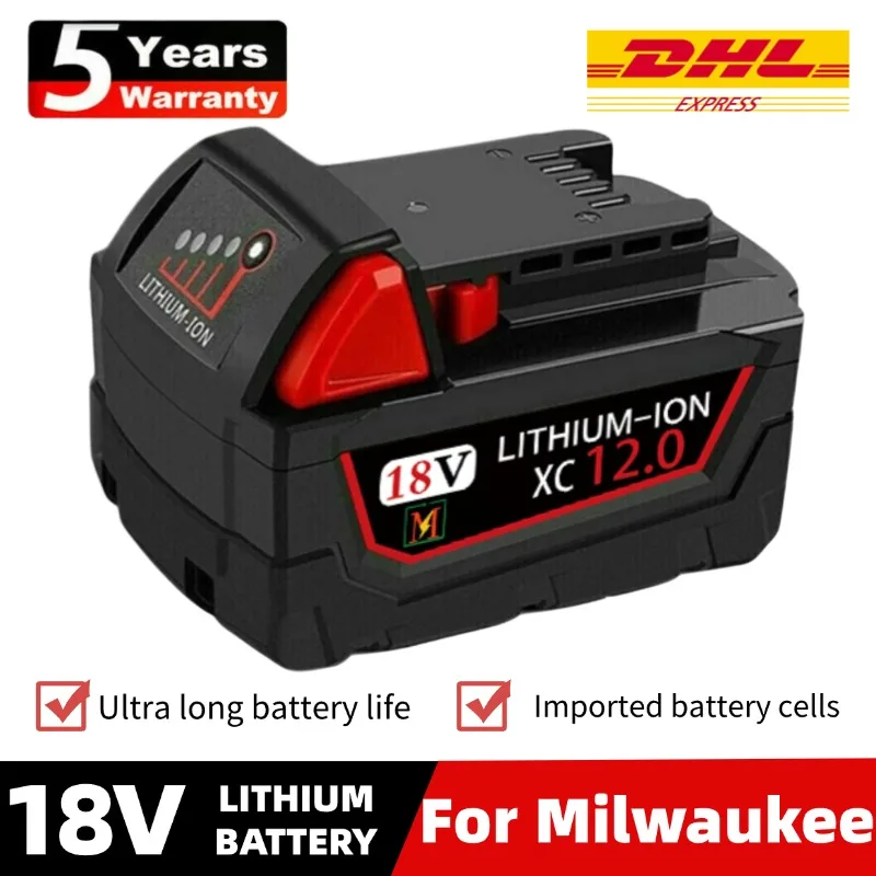 

2025 For Milwaukee M18 Power Tool Battery, Charger, BR, XC, 18V, 6000mAh M18B5, 48-11-1860, Built-in 18650 Battery