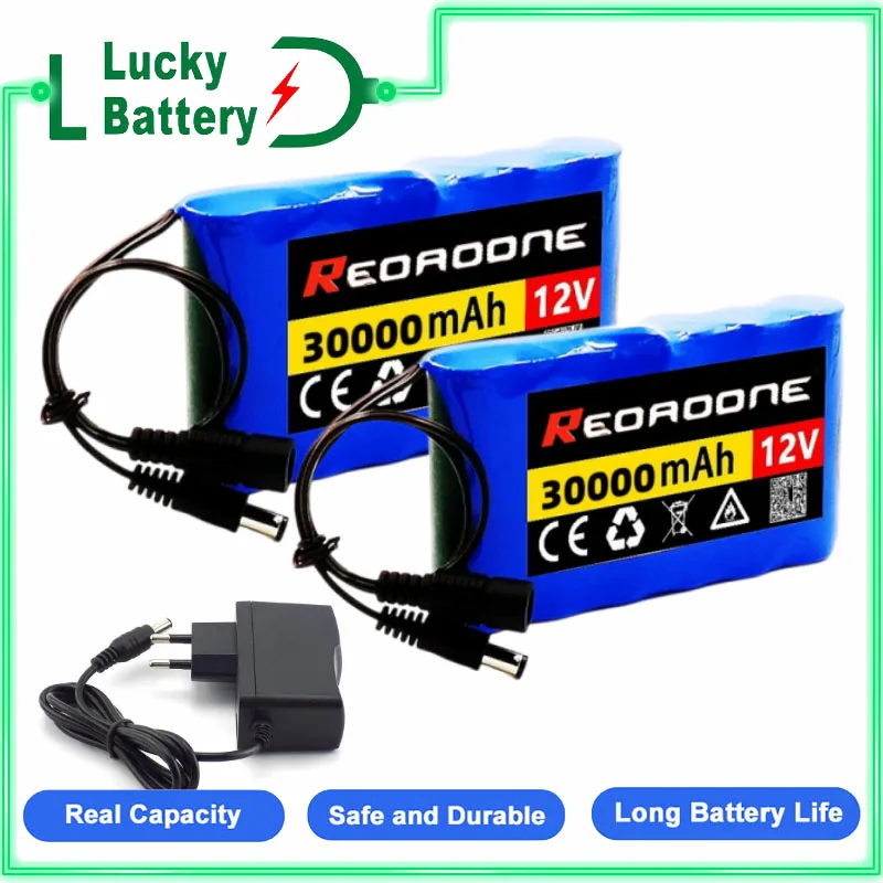 Lucky 3S2P 12V Rechargeable Lithium Battery Pack - 30000mAh (30Ah) DC 12.6V, Compatible with CCTV Cam Monitor + Charger