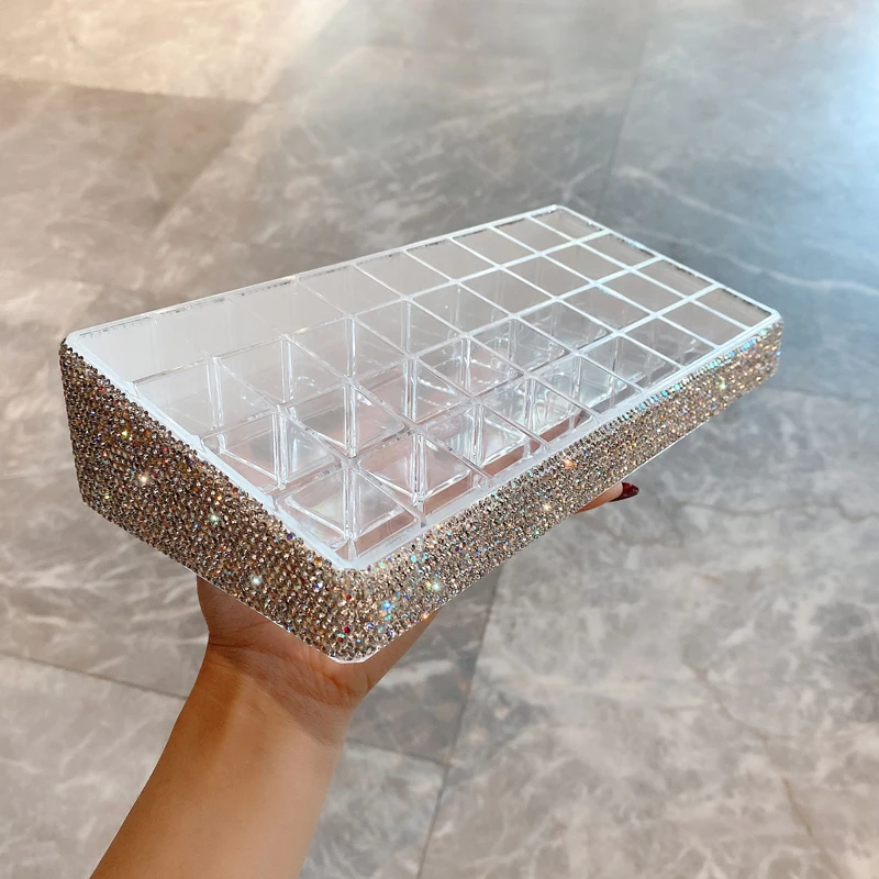 32 Grids Lipstick Case Acrylic Rhinestones Dresser Universal Lip Gloss Holder Cosmetic Counter Display Transparent Storage Box