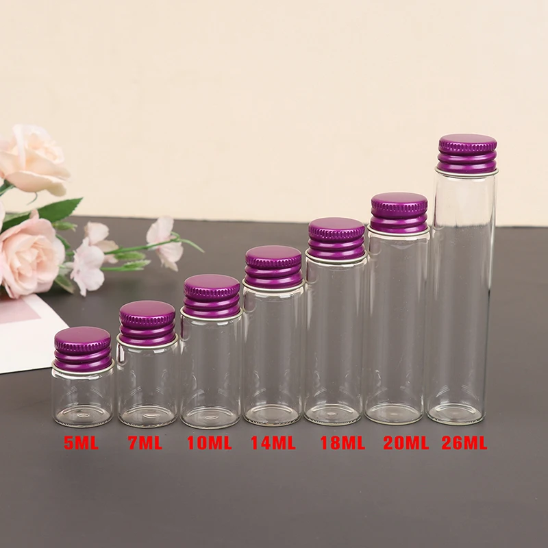 10Pcs 5/7/10/14/18/20/26ML Tiny Glass Jar Bottles with Aluminium Lid Storage Jar