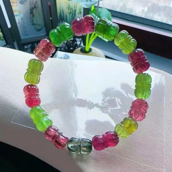 

Natural Red Green Tourmaline Clear Lotus Beads Bracelet Brazil 14.5/9mm For Women Men Blue Red Tourmaline AAAAAAA