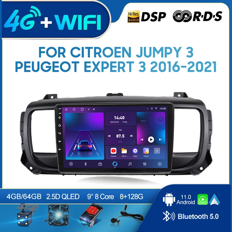 QSZN For Citroen Jumpy 3 Peugeot Expert 3 2016-2021 2din Android 12.0Car Radio Multimedia Video Player GPS Navigation 4G Carplay