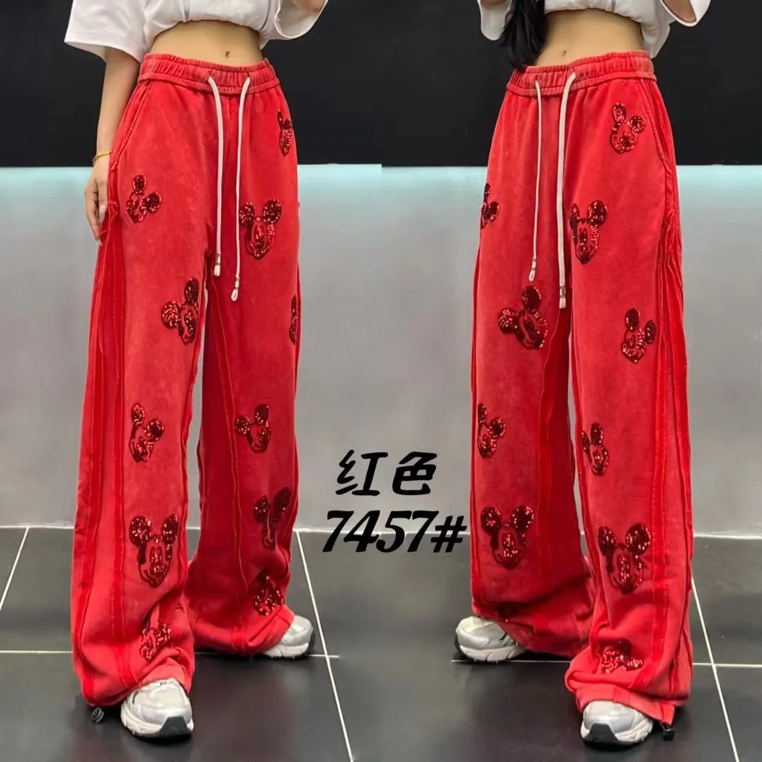 Cartoon Sequin Casual Pants Design Sense 2025 Autumn New Fashionable Loose Casual Pants for Women Draped Straight Wide-Leg Pants