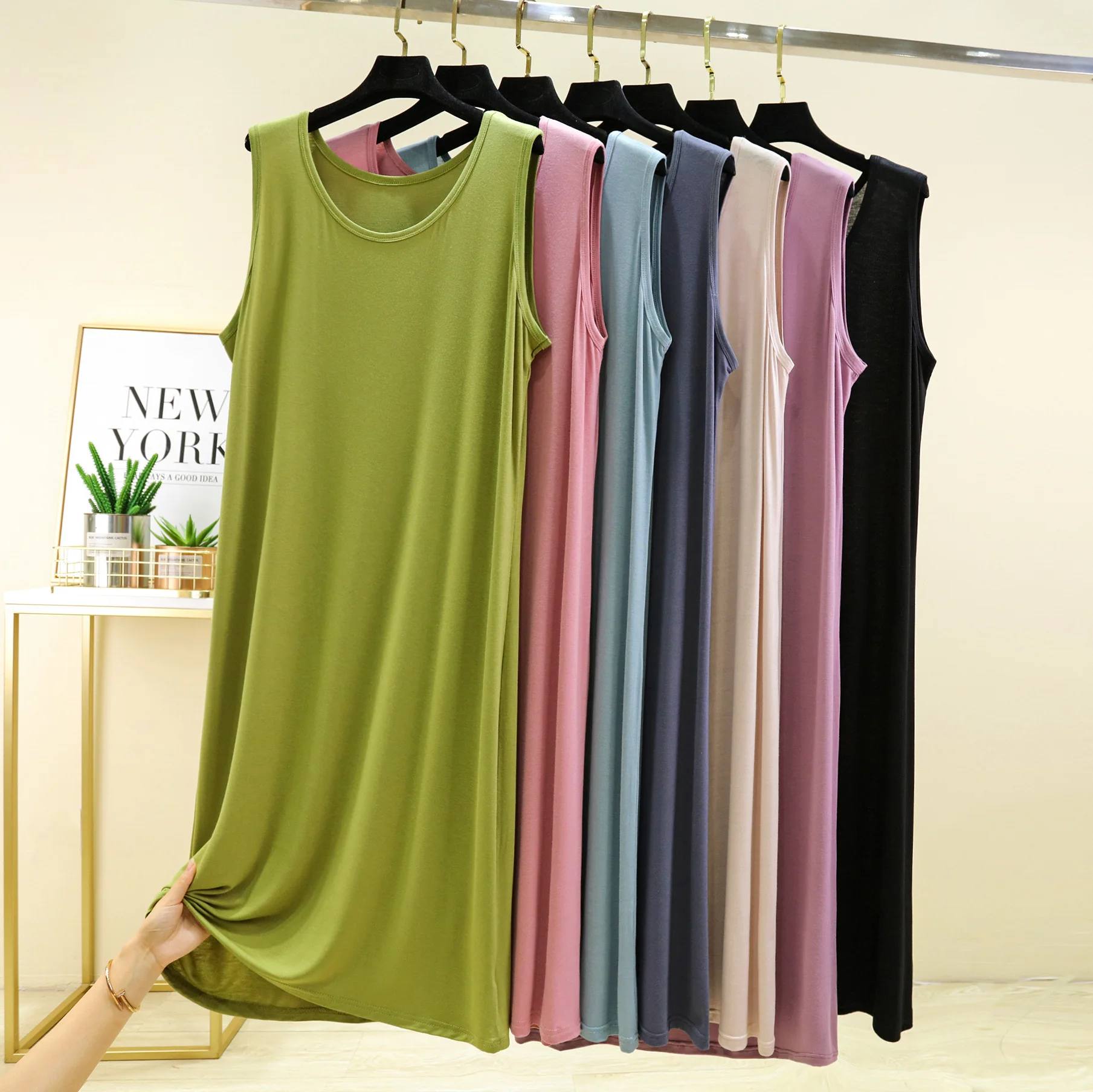 

Modal Thin Nightwear Loose Plus Size Homewear Summer Nightie Vest Night Dress Women Nightgowns Simple Comfortable Nightdress