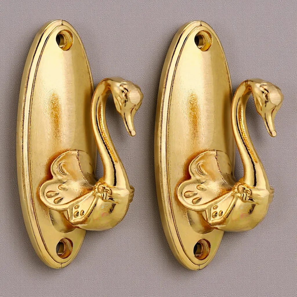 Golden Aluminum Swan Curtain Tiebacks Pair 9.00x3.50x3.50cm Ornate Drapery Holdbacks Curtain Hooks for Living Room Bedroom Home