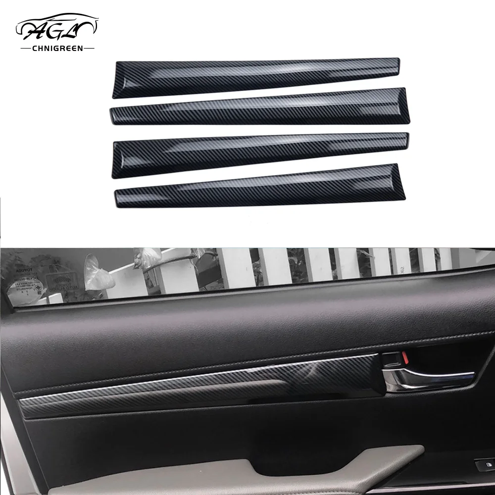 4pcs Carbon Fiber Color Bamboo Grain Inner Door Line Decorative Trim Cover for Toyota Hilux Revo Conquest 2015-2021