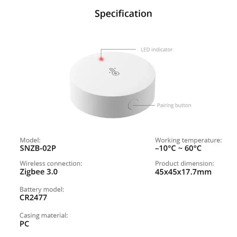 Датчик температуры и влажности SONOFF SNZB-02P Zigbee, Умный домашний термометр с монитором в режиме реального времени, с приложения eWelink, через Alexa Google Home