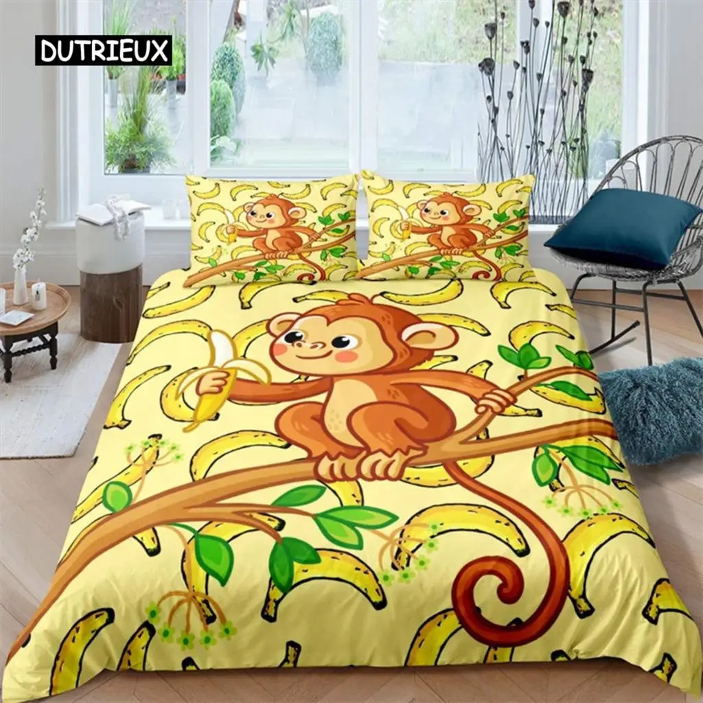 

Kids Monkey Duvet Cover Cute Cartoon Animal Bedding Set Lovely Little Monkey Comforter Cover For Boys Girls Child Bedroom Decor