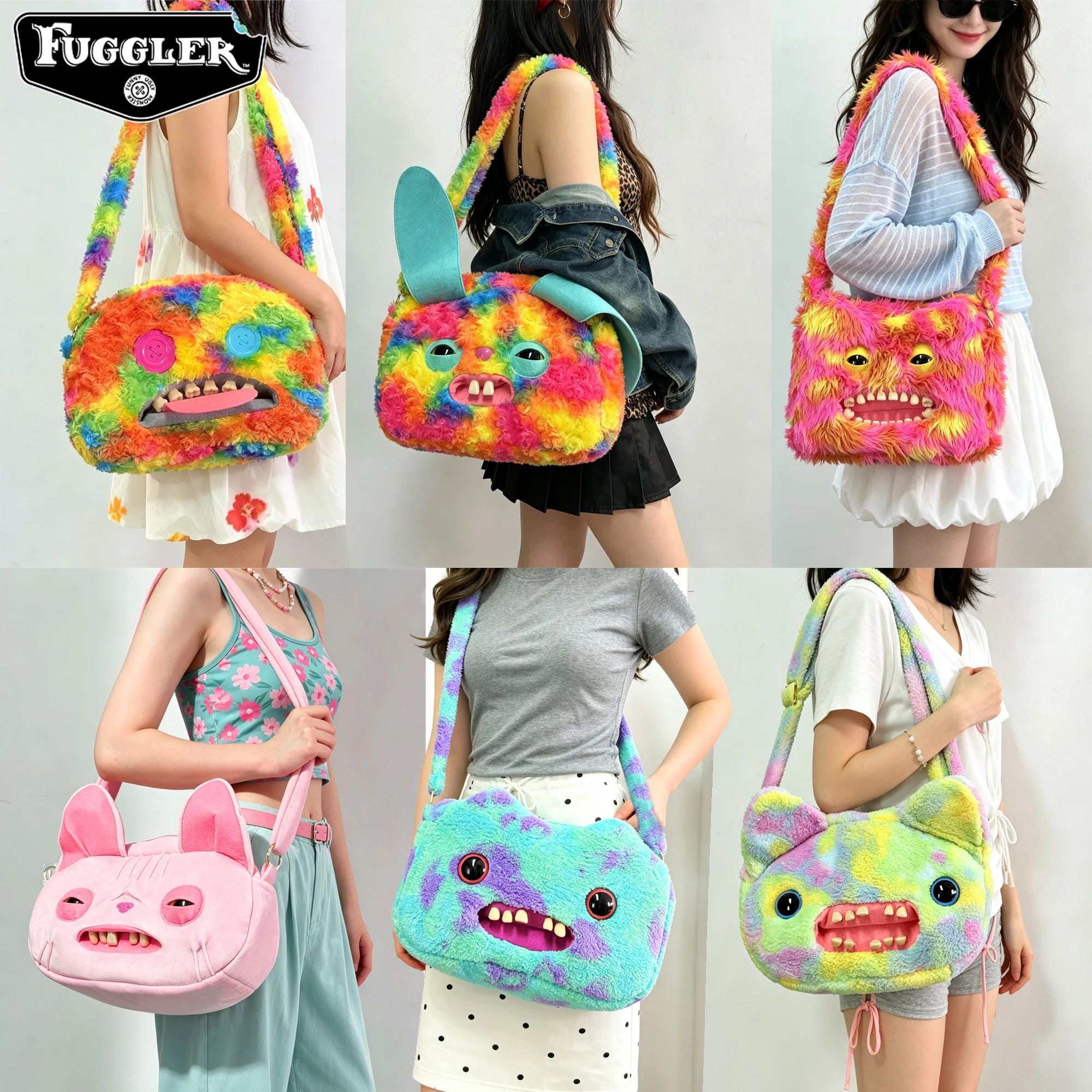 Original Fuggler Ugly Monster Plush Shoulder Bag Funny Teeth Monster Crossbody Cute Purse Hairless Cat Collectible Toys For Fans