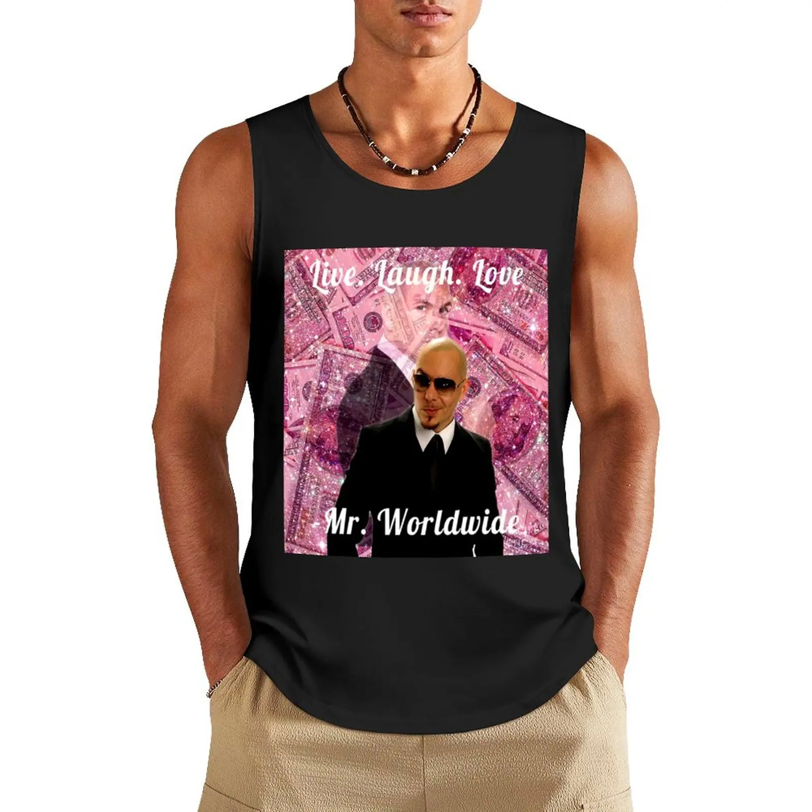 

Mr. Worldwide Pitbull dollar Tank Top singlets for men Fitness men clothing mens gym clothes