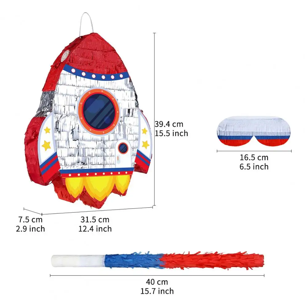 40cm piñata tirar cuerda cohete barco piñata con venda para los ojos palo de murciélago confeti para niños espacio temático accesorios de fiesta de cumpleaños
