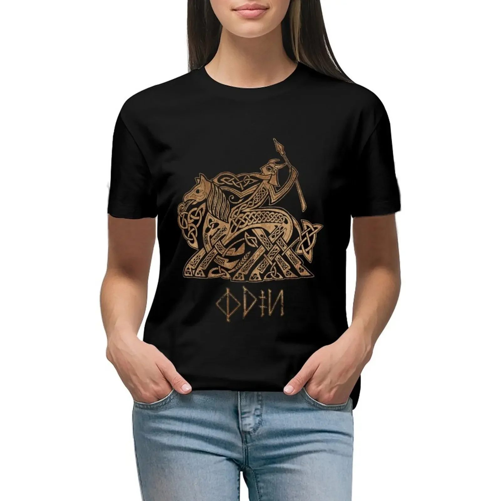 

Odin Entering Valhalla on Sleipnir T-Shirt blacks customs sports fans blanks t shirts for Women loose fit