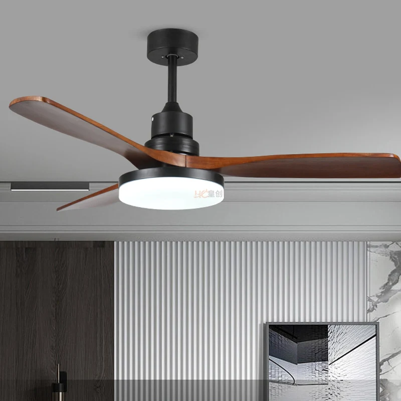 Modern Ceiling Fan With Light Soild Wooden Ceiling Fan Lamp with LED Light and Remote Control Reversible Motor