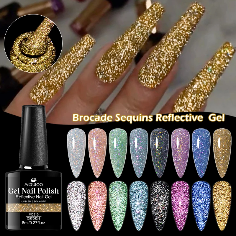 8ml Brocade Sequins Reflective Glitter Gel Nail Polish Laser Semi Permanent Soak Off UV Gel Varnish For Summer Nail Supplies DIY