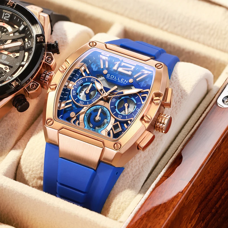 

SOLLEN лучшие брендовые новые военные мужские часы, модные силиконовые спортивные водонепроницаемые кварцевые часы с хронографом для мужчин, Relogio Masculino