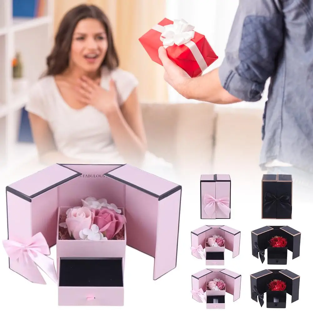 Caja de embalaje de joyería rosa de doble puerta, caja de regalo para el día de la madre, regalo del Día de San Valentín, caja decorativa, almacenamiento de collares Z2v8