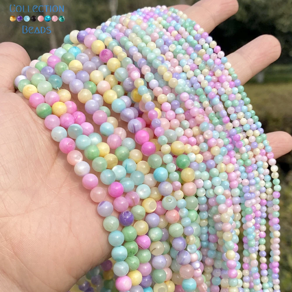3- 6mm Natural Macaro Colorful Shell Beads Round Loose Spacer Beads For Jewelry Making Handmade DIY Bracelet Necklace Accessorie