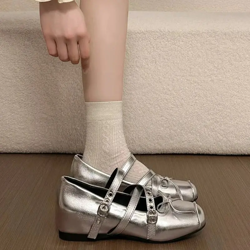 Retro  Knot Mary Jane Shoes Women's Ballet Shoes 2026 New Style Low Cut Single Shoes Rivet Inner Heightening Small L...