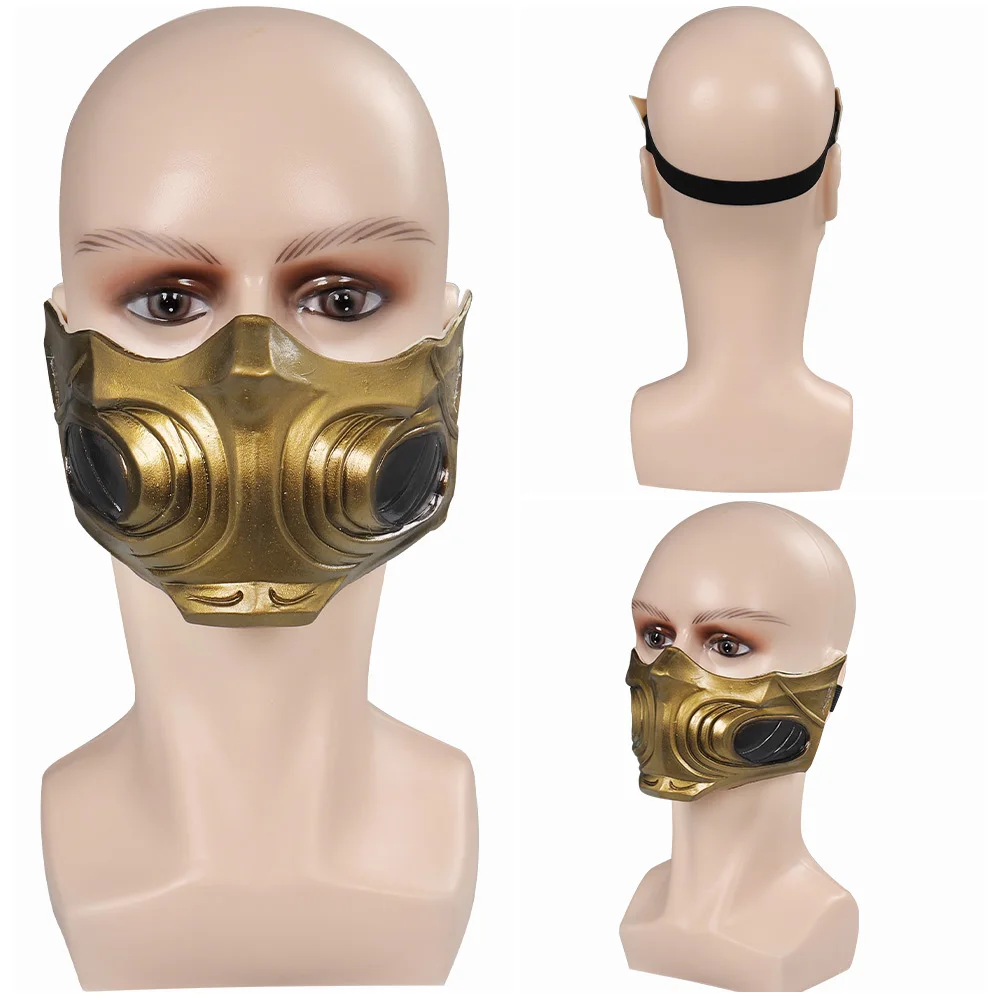 Scorpion Cosplay maska Facepiece gra Mortal Cos Kombat przebranie rekwizyty kostiumowe dorosłych mężczyzn Cosplay Roleplay stroje akcesoria