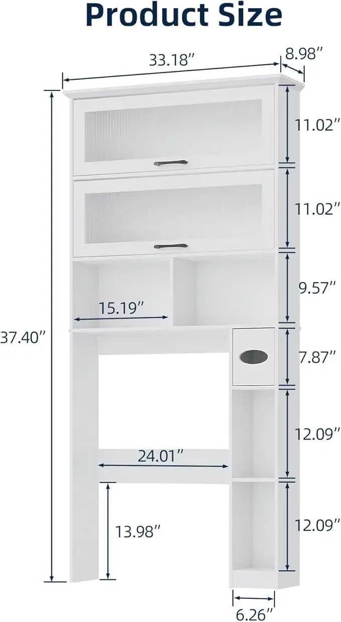 Over The Toilet Storage Cabinet with Transparent Door, Toilet Paper Storage Cabinet with Multi Layer Shelves Suitable