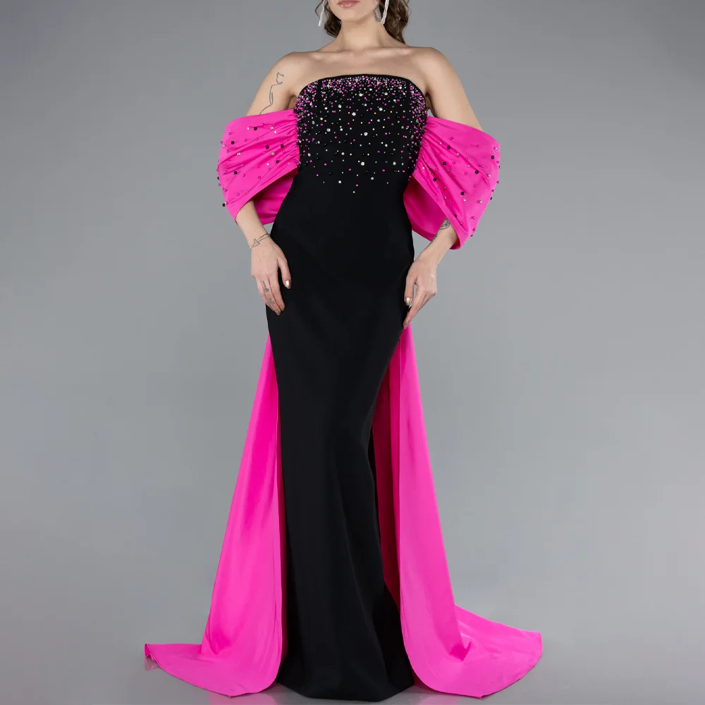 

MANRUIXIN Customized Off the Shoulder Evening Dresses Strapless Beaded Floor-Length Mermaid Formal Occasion Gown For Women