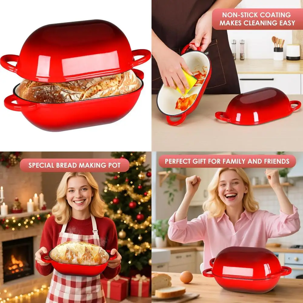 

Red Enameled Cast Iron Dutch Oven, 2.5 Quart, Oven-Safe with Lid, Non-Stick for Sourdough Bread Baking