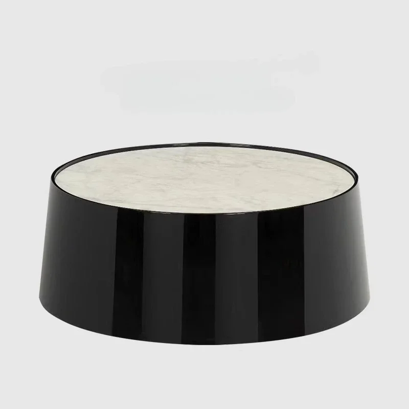 

ls 18Italian modern minimalist natural marble round black coffee table piano paint light luxury high sense