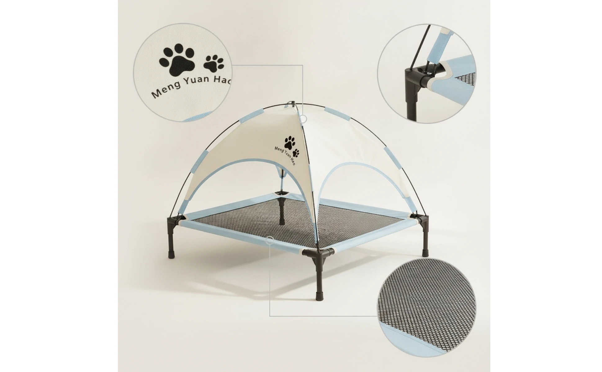 Pet Cot with Canopy Shaded Dog Bed with Sun Shade Tent Raised Dog Bed with Canopy Breathable for Pets, Backyard, Camping