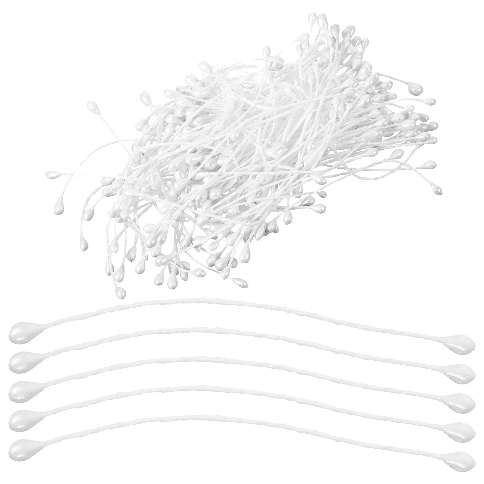

170pcs Pearl Stamens 2 1/4 Inch White Nylon Double Tipped Buds for Crafts Decorations Cake Floral Arrangements Pearlescent