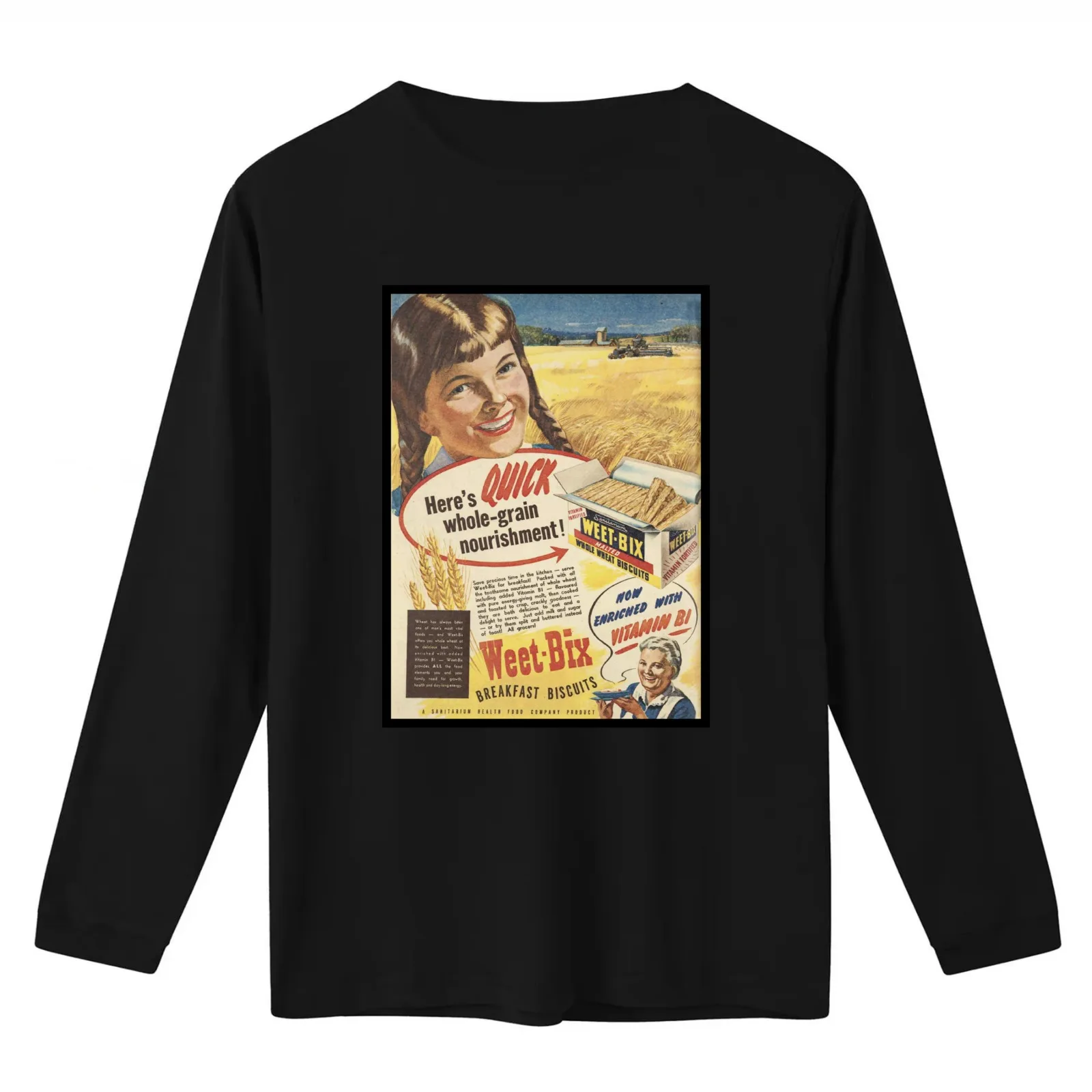 Vintage Weetbix Ad 1946 T-Shirt Summer Casual Cotton Tee Oversized Streetwear Tops Vintage Graphic Print Unisex Men Women