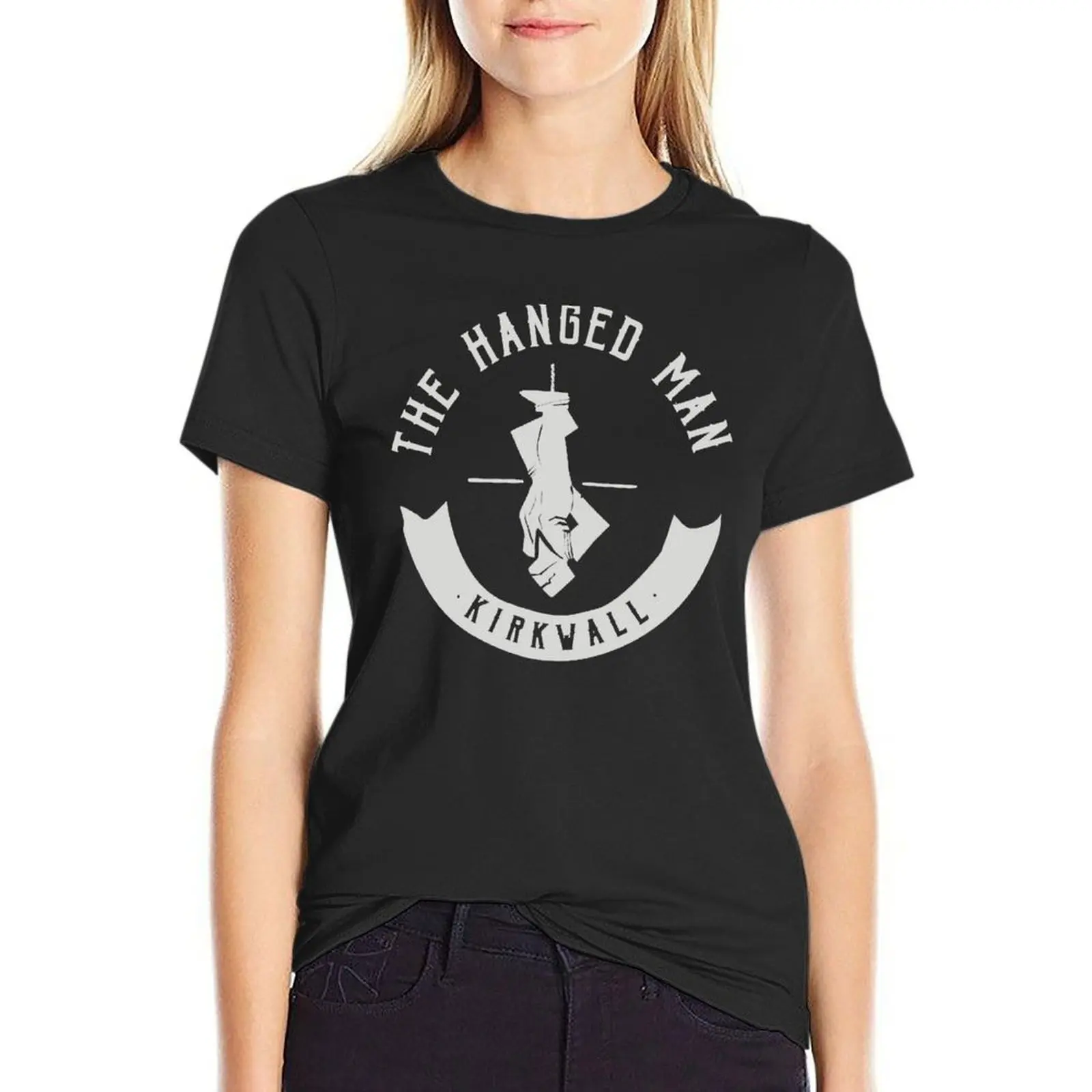 

The Hanged Man Pub LogoDragon Age 2White Logo T-Shirt korean fashion tops kawaii clothes Women's tee shirt