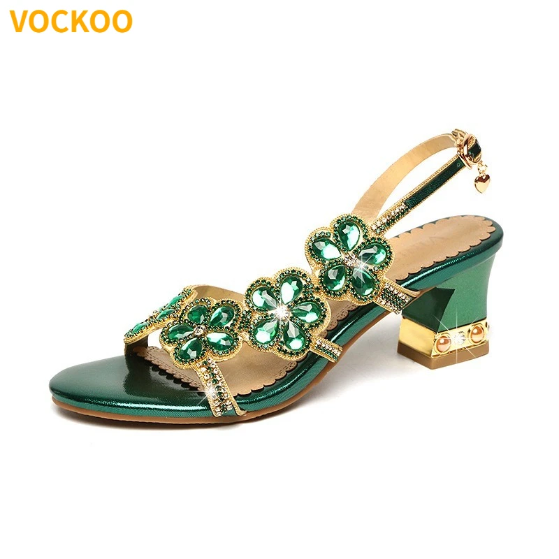 

VOCKOO Sandals women's new high heel crystal inlaid diamond women shoes fashion Bohemian women's shoes 9